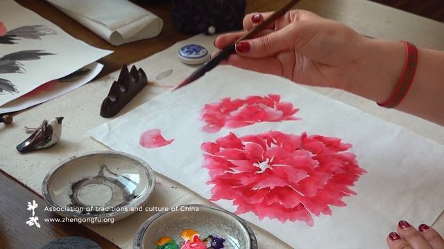 КИТАЙСКАЯ ЖИВОПИСЬ - рисуем ПИОН - Ольга Зен ученица Му Юйчуня смотреть онлайн