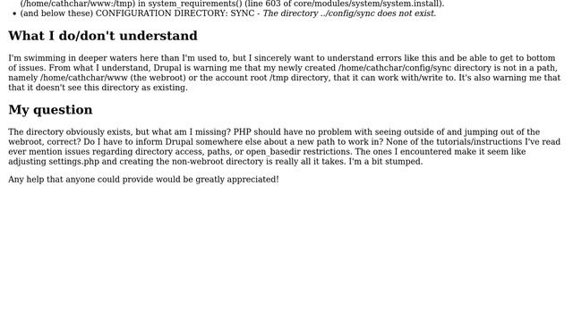 Drupal: Config sync directory outside of webroot causes open_basedir restriction warning смотреть онлайн