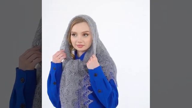 Пуховый платок / Пуховая шаль / Паутинка пуховая / Пуховый палантин / Пуховый платок 1304серый