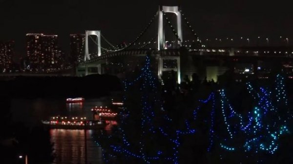 Токио.Вечерний вид на Радужный мост на острове Одайба /Tokyo.Odaiba.Rainbow bridge.Kaihin Park
