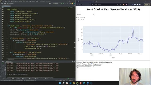 Stock Market Python App with Email SMS alerts - Plotly Dash смотреть онлайн