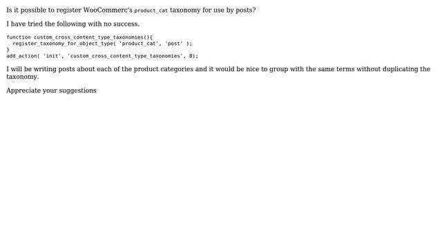 Wordpress: Register `product_cat` taxonomy for default post post type смотреть онлайн