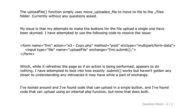 HTML : PHP Single button file upload through internal php function смотреть онлайн