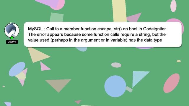MySQL : Call to a member function escape_str() on bool in Codeigniter смотреть онлайн