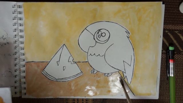 Третий урок! Попугайчик с кусочком арбуза.