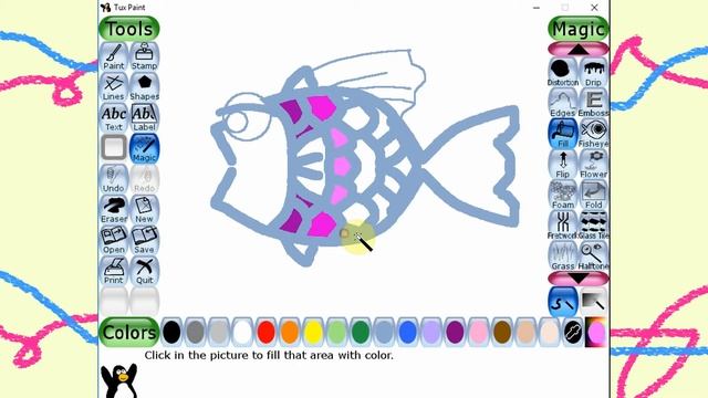DRAW A FISH: Tux Paint Tutorial For Kids (English) | Magic tool смотреть онлайн