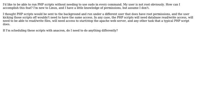 Ubuntu: How can I run PHP scripts without prefixing my scripts with sudo? смотреть онлайн