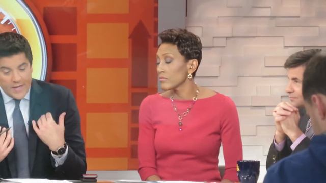 Good Morning American anchors Josh Elliott, Robin Roberts, Lara & George inside studio смотреть онлайн