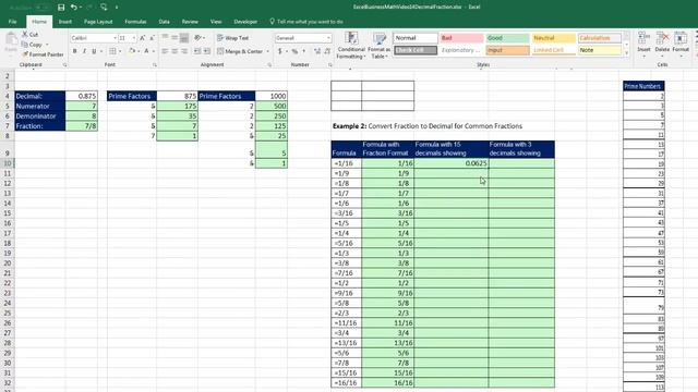 Excel & Business Math 14: Convert Decimal To Fraction & Convert Fraction To Decimal