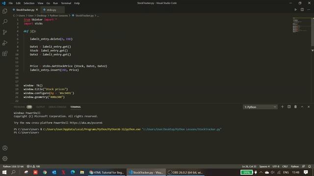 tkinter and pandas data reader stock tracker using python on vscode смотреть онлайн