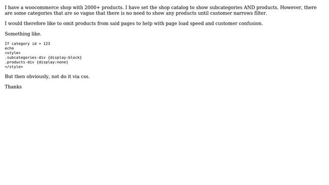 Wordpress: Woocommerce category show subcategories only/omit posts for specific category смотреть онлайн