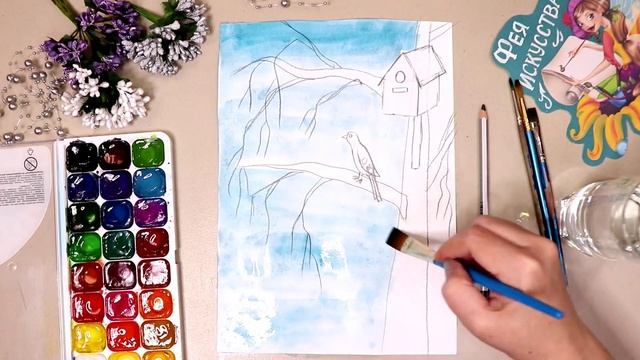 Как нарисовать Весну? Скворечник ?Урок рисования ??️ смотреть онлайн