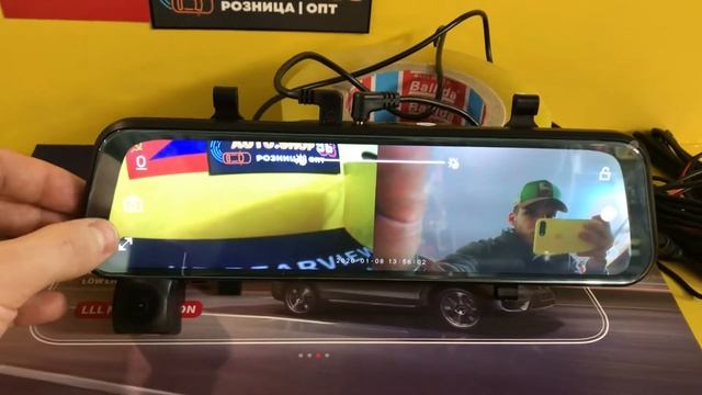 Видео регистратор зеркало V02 10 дюймов с камерой заднего вида. Люкс качество