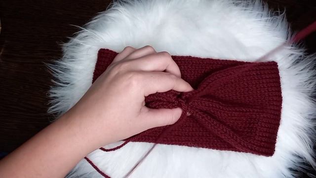 Повязка на голову спицами/ повязка с узлом/ Пехорка мериносовая