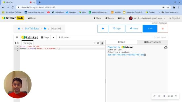 Mod(%) Operator in Python, going through an exercise for mod. смотреть онлайн