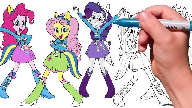 Coloring Pages EQUESTRIA GIRLS. Coloring MLP. How to draw My Little Pony. Easy Drawing Tutorial Art смотреть онлайн