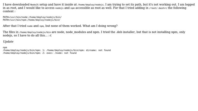 Unix & Linux: Debian : Setting path for Node with root accessible globally смотреть онлайн