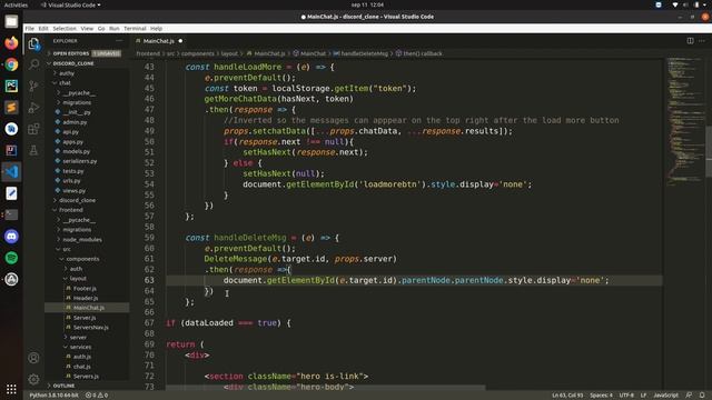 Django and ReactJS together - Chat app delete message and load more button fix | 30 смотреть онлайн
