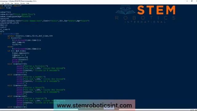 'Click Speed Test' An Advanced Python Proj By STEM Robotics International Student Siddharth krishna смотреть онлайн