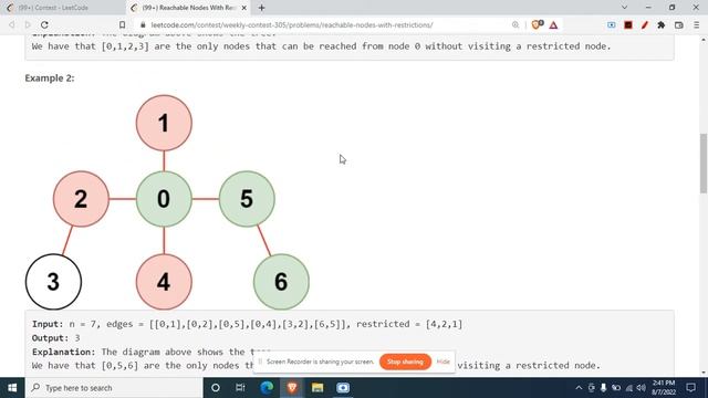 2368 Reachable Nodes With Restrictions | Leetcode Weekly contest 305 смотреть онлайн