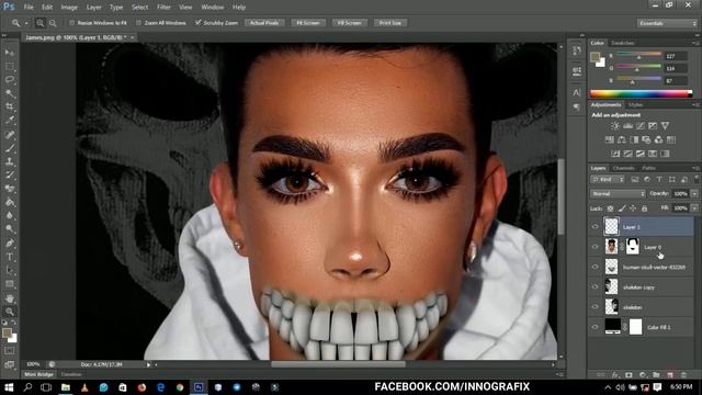 Late HALLOWEEN Skull MAKEUP Effect in PHOTOSHOP | Make Halloween Effect Like James Charles PS смотреть онлайн
