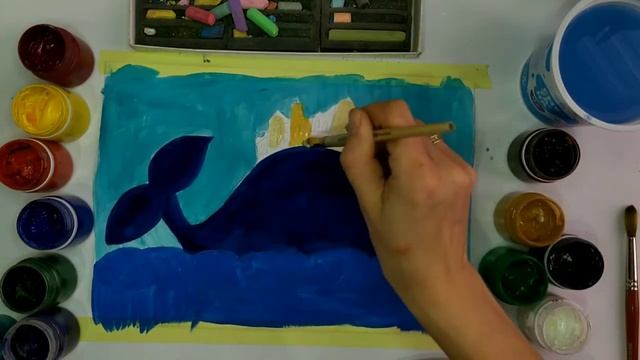 Как нарисовать рыбу кит красками гуашь для начинающих смотреть онлайн