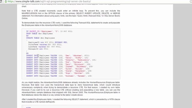 Recursive CTE for SQL Server Example from Adventurework2008 смотреть онлайн