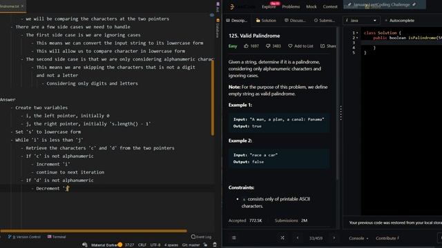 Valid Palindrome - Leetcode 125 - Java смотреть онлайн
