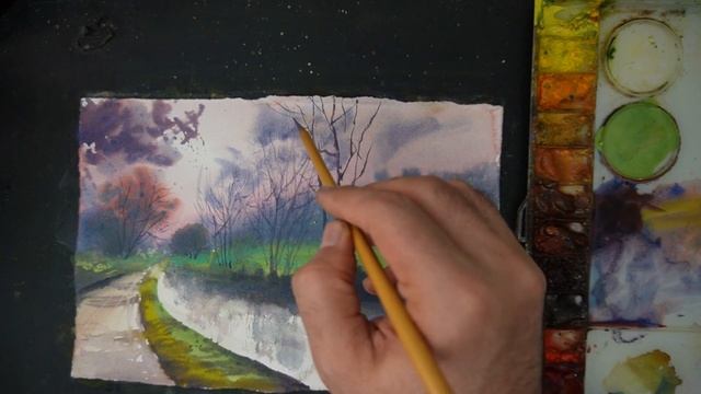Watercolor painting landscape tutorial смотреть онлайн