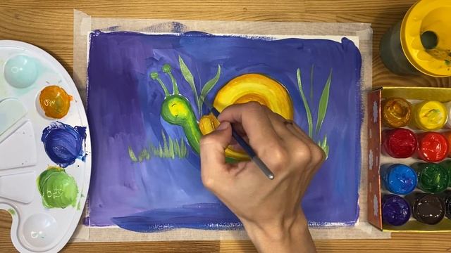Легкий рисунок улитки гуашью для детей | Урок срисовки для начинающих смотреть онлайн