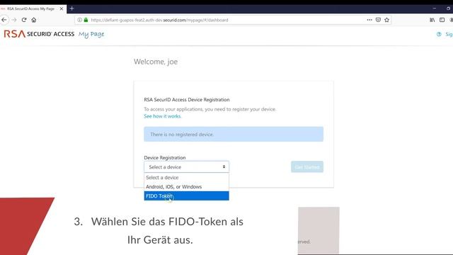 Using RSA SecurID Access My Page To Register A FIDO Token (German)