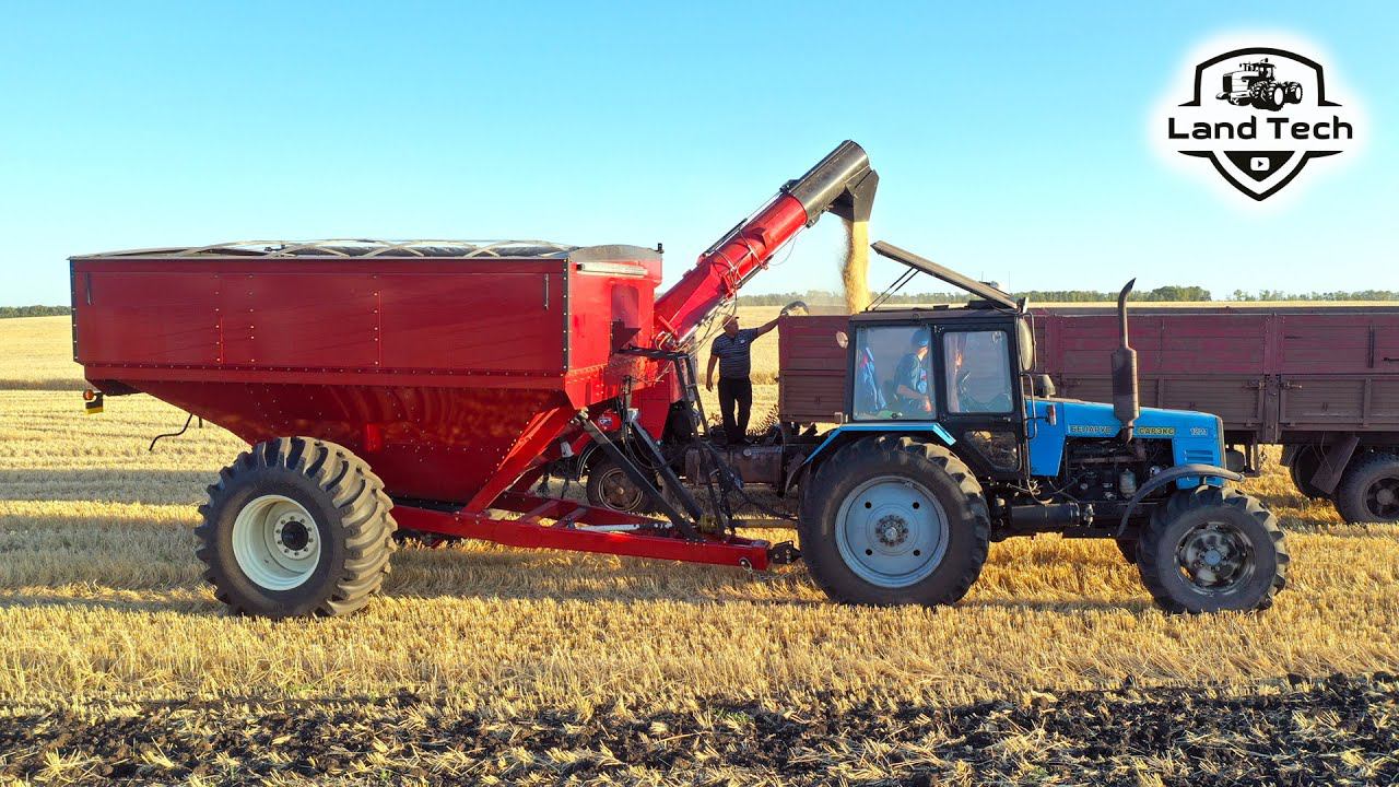 Бункер-перегрузчик зерна J&M BP-30 с трактором МТЗ-1221, комбайны Т500 и CLAAS Tucano 580! смотреть онлайн