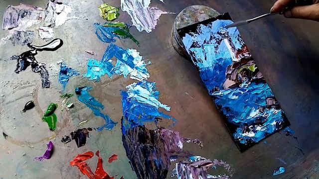 Процесс написания картины морской пейзаж маяк маслом мастихином мастер класс от Людмилы Кругловой! смотреть онлайн