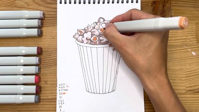 Как нарисовать попкорн карандашом и скетч маркерами | Рисунок для детей, поэтапно и легко смотреть онлайн
