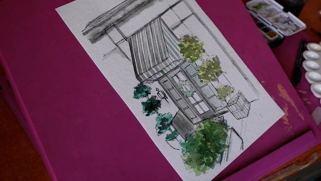 Full Watercolor Painting of a Charming cafe | how to sketch with inks,paint with me смотреть онлайн