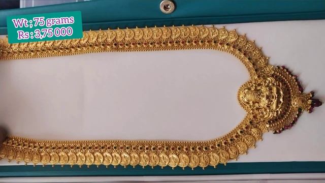 latest gold long lakshmi haram designs with weight and price/gold kasulaperu and temple jewellery ? смотреть онлайн