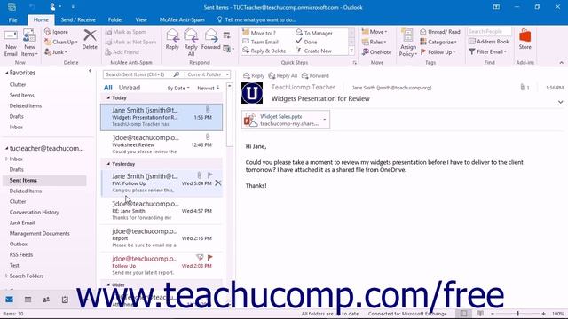 Outlook 2016 Tutorial The Sent Items Folder Microsoft Training Lesson смотреть онлайн