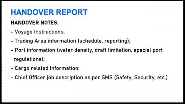 Chief Officer handover report - на что обратить внимание?