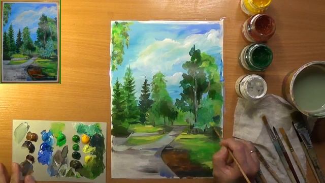 Как нарисовать летний пейзаж. Летний день. Акрил смотреть онлайн