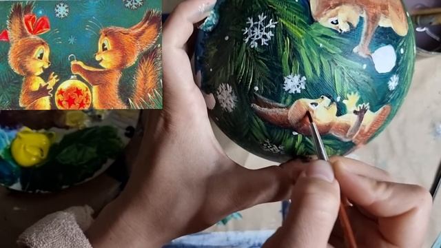 Открытки детства на ёлочном шаре❤ Роспись новогодней игрушки своими руками |Владимир Зарубин смотреть онлайн
