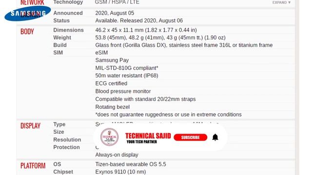 Samsung Galaxy Watch3 Full Watch Specifications | Galaxy Watch 3 Price | TECHNICAL SAJID смотреть онлайн