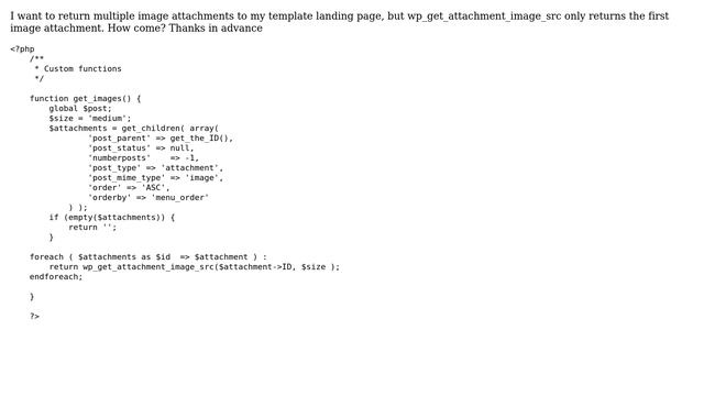 Wordpress: How can I return multiple image attachments with wp_get_attachment_image_src? смотреть онлайн