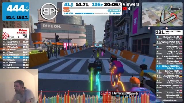 Zwift - WKG- Critty Critty Bang Bang Race 14 laps - B-cat смотреть онлайн