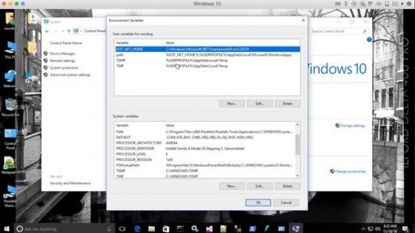 Creating Environment  Variables in Windows 10
