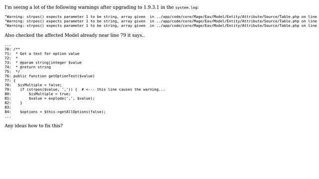 Magento: Magento 1.9.3 - "Warning: strpos() expects parameter 1 to be string" warnings смотреть онлайн