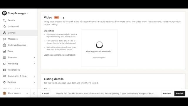НОВАЯ ФУНКЦИЯ - Добавление видео в Listing на ETSY смотреть онлайн