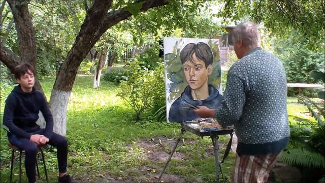 Художник Федор Помелов пишет портрет Гришы Ревского, дача, 3 августа 2021г. смотреть онлайн