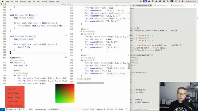 Live coding a ray tracer in Rust. Part 2: 3D vectors and operator overloading смотреть онлайн