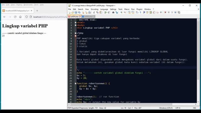 TUTORIAL PHP SCOPE VARIABEL PART 004 смотреть онлайн