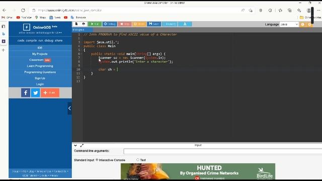 JAVA Program to find ASCII value of a character смотреть онлайн